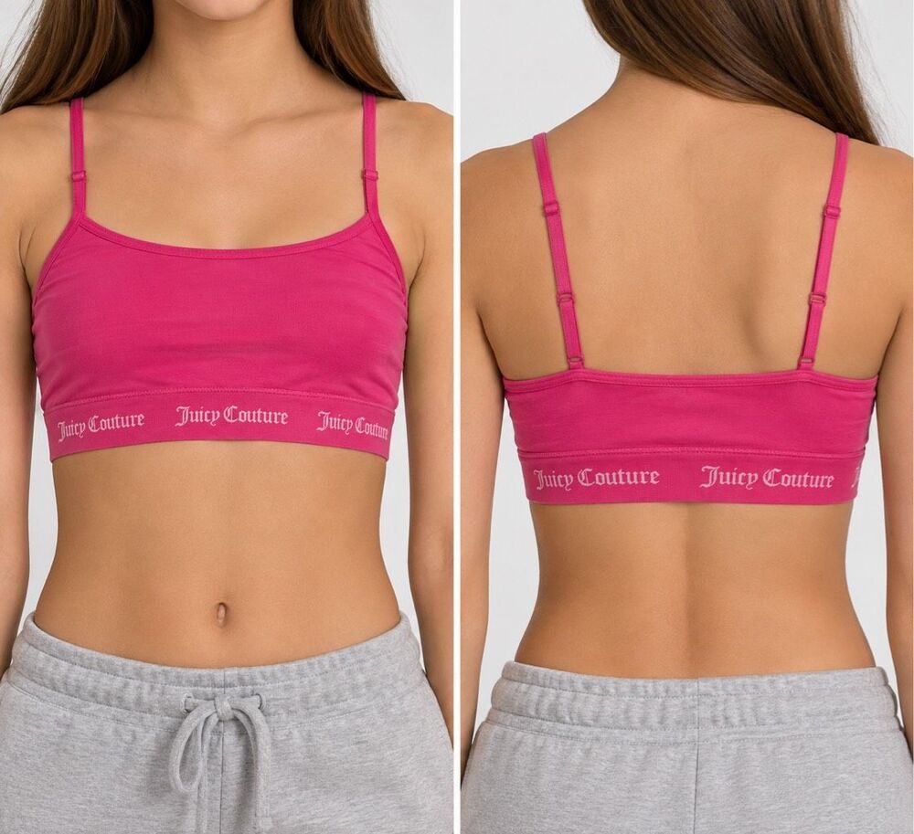 Juicy Couture Girls L Pink Logo Band Cami Bralette Y2K 2000s